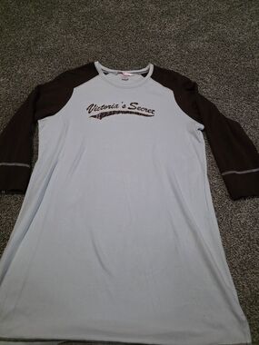 Victoria's Secret Light Blue Raglan Tee with Brown Sleeves